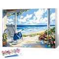 OkarinaArt Malen nach Zahlen für Erwachsene mit Rahmen – Küstenlandschaft & Meereslandschaft, Framed Paint by Numbers Set auf Leinwand für DIY Wanddekoration, 20 x 30 cm