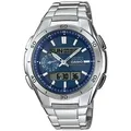 Funkchronograph CASIO FUNK, blau (silberfarben), Armbanduhren, Herren, Solaruhr, Armbanduhr, Digitaluhr, Edelstahlarmband,bis 10 bar wasserd.