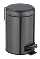 WENKO Kosmetikeimer 3 Liter, rostfreier Edelstahl, Anti-Fingerprint, herausnehmbarer Inneneimer mit Müllbeutelhalter, Mülleimer fürs Bad mit Tretfunktion, Schwarz-Metallic, Mod. Leman