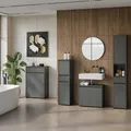 Badmöbel Set 5-tlg Soft-Close XXL | Hochschrank, Unterschrank, Midischrank, Badkommode, Runder Spiegel | Graphit | Serie HAMBURG Kadima Design
