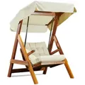 Casa Padrino Luxus Hollywood Schaukel Cremefarben / Braun - Moderne Wetterfeste Garten Schaukel mit Sonnendach - Terrassen Möbel - Garten Möbel - Luxus Kollektion