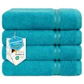 Hammetex Handtücher 50x100 cm 4er Set – 100% Baumwolle Frottier – Oeko-TEX Zertifiziert – Weich, Saugstark – mit Aufhänger, Türkis