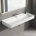 Aqua Bagno VENUS Waschbecken 121 cm Keramik Weiß Hochglanz mit Hahnloch Überlauf