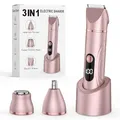 Rasierer Damen, 3-in-1 Intimrasierer für Frauen Elektrisch für Körper Scham und Nasenhaartrimmer Nass- und Trockengebrauch Wiederaufladbarer Trimmer IPX6 Wasserdicht (Roségold)