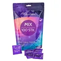 VIBRATISSIMO Kondome Mix 100er Pack gemischt | gefühlsecht & extra feucht | Beutel dünne Wandstärke & Aromatisiert | hauchzart genoppt & gerippt
