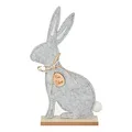 creativ home Filz HASE Osterhase sitzend auf Holzbase, Ca 26cm. Deko Osterhase, Filzhase mit Schleife (Grau)