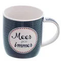 Dio Becher 'Meer geht immer', blaue Streifen mit Emblem, 365 ml Fassungsvermögen, Porzellan, ca. 8,5 Ø x 9 cm H