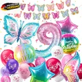Geburtstagsdekoration Ballon 9 Jahre Schmetterling, Folienballon für Mädchen