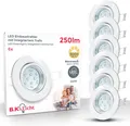 B.K.Licht LED Einbauleuchte 6er Set Einbaustrahler, Schwenkbare Einbauspots, flache Deckenstrahler, Leuchtmittel wechselbar, Warmweiß, 3.000K, 250Lm, 3W, Kunststoff, 8,6 x 7 cm, Nickel