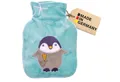 Hugo Frosch Wärmflasche Mini 0,2l Veloursbezug eisblau Pinguin, Made in Germany