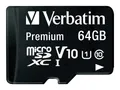 Verbatim Premium - Flash-Speicherkarte ( SD-Adapter inbegriffen ) - 64 GB - Class 10 - microSDXC UHS-I