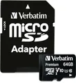 Verbatim Premium microSDHC Speicherkarte - 64 GB - inkl. Adapter, Class 10, bis zu 90 MB/s Lesegeschwindigkeit