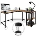 MIADOMODO® Schreibtisch - L förmiger, 138x138x76cm, Vintagebraun/Schwarz, Industriestil, 2 Ablagen, Kabeldurchführung, verstellbare, Metallrahme...