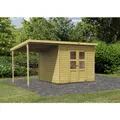 KARIBU Gartenhaus "Merseburg im Set", Holz, BxHxT: 415 x 219 x 244 cm (Außenmaße inkl. Dachüberstand) - beige