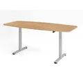 HAMMERBACHER Konferenztisch XMST22 eiche Tonnenform, T-Fuß-Gestell silber, 220,0 x 83,0/103,0 x 71,0 - 120,0 cm