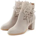 LASCANA Sommerstiefelette High-Heel-Stiefelette mit modischer Spitze und bequemen Blockabsatz, Ankle Boot, Stiefel grau 43