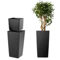 KADAX Pflanzkübel mit Innentopf, Höhe 75cm, Schwarz Rattan – Wetterfester Blumentopf für Innen & Außen, ideal für Garten, Balkon & Terrasse, zum Bepflanzen, Dekorieren und als stilvoller Übertopf