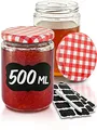 Praknu 12 Einmachgläser 500ml mit Schraubdeckel, Etiketten - Luftdichte Einkochgläser zum Konservieren