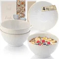 Sänger Korfu | Steingut Bowl Schüssel 4 teilig, Schüssel Set 4 Personen, Schale spülmaschinen- & mikrowellenfest, Müslischalen, Schüsseln Creme mit sandiger Maserung 600 ml | PREMIUM COLLECTION