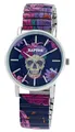 Raptor Damenarmbanduhr Frida Kahlo Edition mit Zugband (Mehrfarbig - Totenkopf mit Blumen)