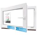 Kellerfenster Kunststofffenster weiß, BxH: 75 x 50 cm / 750 x 500 mm 2-fach Verglasung (32 mm) Dreh-Kipp inkl. Pilzkopfverriegelung, DIN Links (Griff Rechts), 60 mm Profil