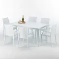 Weiß Rechteckig Tisch und 6 Stühle Farbiges Polypropylen-Außenmastenset Grand Soleil Arm Bistrot Summerlife - Weiß - Weiß