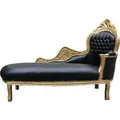 Casa Padrino Barock Chaiselongue Mod2 Schwarz/Gold Lederoptik- Barock Möbel