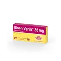 Eisen Verla 35 mg – Gut verträgliche, überzogene Tabletten bei Eisenmangel, zweiwertiges Eisen (Fe2+) für gute Bioverfügbarkeit, individuell dosierbar und geschmacksneutral, 20 St