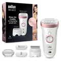 Braun Silk-épil 9 Epilierer Damen / Haarentferner für langanhaltende Haarentfernung, Rasier- und Trimmeraufsatz, Micro-Grip-Pinzetten-Technologie, Hochfrequenz-Massageaufsatz, 9-725, weiß/roségold