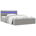 Bett mit Bettkasten Hydraulisch LED Hellgrau Stoff 140x200 cm