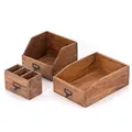DESIGN DELIGHTS Schreibtisch Organizer Set Office | 3-teilig, Mahagoni-Holz l | rustikale Stiftehalter, Dokumentenablage, Büro Aufbewahrungskisten | Farbe: 01 Natur-Vintage