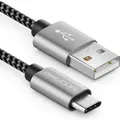 deleyCON 2m Nylon USB-C Kabel Ladekabel Datenkabel USB Typ C Metallstecker Laden & Synchronisieren von Handy & Smartphone - Schwarz