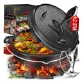 KESSER Dutch Oven Set BBQ Feuertopf Schmortopf, Gusseisen Topf mit Deckelheber Henkel und Schlitz für Themormeter, kochkessel Grilltopf Gulaschkessel für Oudoor & Indoor