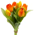 mucplants künstliche Tulpen Tulpenbündel mit 4 Tulpen und 3 Tulpenknospen real Touch (Orange-Rot)