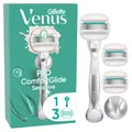 Gillette Venus - Damennassrasierer "Comfortglide Sensitive" + 3 Ersatzklingen + Duschhalterung