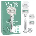 Gillette Venus Pro Comfortglide Sensitive Rasierer Damen, Nassrasierer mit Einem Hauch von Aloe Vera — Inkl. 3 Ersatzklingen, Langlebiges Metallhandstück und Duschhalterung — Silber