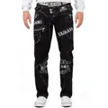 Kosmo Lupo 5-Pocket-Jeans Herren Regular Fit Hose Stonewashed KM051-1 Black W38/L34 (1-tlg) mit weißen Kontrastnähten und Ziernähten schwarz 38