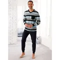 Schlafanzug, Herren, Gr. 52/54, blau (marine, gestreift), 100% Baumwolle, Langarm, Homewear-Sets