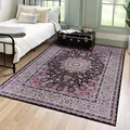 Mazovia Orientalisch Vintage Teppich - Kurzflor Waschbar - Weich Traditioneller Teppich für Wohnzimmer, Schlafzimmer, Esszimmer – Oriental Teppiche - Schwarz 80 x 150 cm
