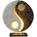 Tischlampe Yingyang Natur 30 cm – Capiz-Leuchte mit Bambusringen