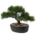 Briful Kunstbonsai Naturgetreue Künstliche Pflanze Kunstbaum Bonsai Zeder Kiefer Podocarpus Plastik Pflanze Kunstpflanze mit Keramik-Übertopf in Schwarz für Baddeko Desktop Büro Fensterbank