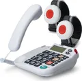 Maxcom KX481SOS: Hausnotruf Telefon mit 2X Notrufarmband; schnurgebundenes Festnetztelefon mit Notrufknopf + 2X Notruf Armband; Notruftelefon Senioren; Seniorentelefon + Adapterstecker; große Tasten