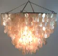 GURU SHOP Deckenlampe/Deckenleuchte, Muschelleuchte aus Hunderten Capiz, Perlmutt Plättchen - Modell Salomonia, 45x60x60 cm