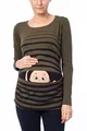 Witzige süße Umstandsmode T-Shirt mit Motiv Schwangerschaft Geschenk - Langarm (Khaki, Small)