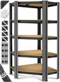 MASKO® Eckregal Lagerregal Schwerlastregal, Kellerregal, 180x75x40cm, bis 875 kg, 5 verstellbare Ablagen, MDF-Platten Regal aus Metall, Steckregal, Werkstattregal, Keller, Garage, + Handschuhe Schwarz