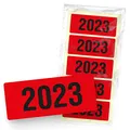 itenga 50x Jahresetiketten Ordner Inhaltsschild Jahreszahl I Aufkleber für Akten selbstklebend aus Haftpapier Rechteckig 6x2,5cm (Kalenderjahr 2023 rot)