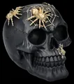 Totenkopf Figur schwarz-gold mit Spinnen - Höhe: 11,5 cm Halloween Gothic Deko