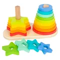 Kleiner Fußhölzernstapel -Turm Regenbogenkreis und Stern, 19dlg.
