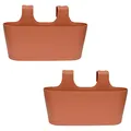 Engelland 2 x Blumenkasten zum Auf-Hängen, Farbe: Rotbraun, Blumentopf, oval, Balkon, Übertopf, Pflanzkasten, mit Wasserspeicher/Wasserauffangschale