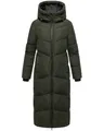 MARIKOO Damen Steppmantel Lang Stepp Wintermantel gefüttert Outdoor warm Winterjacke Parka Kapuze Firella XS - 6XL (DE/NL/SE/PL, Alphanumerisch, L, Regular, Regular, Dunkel Olive)